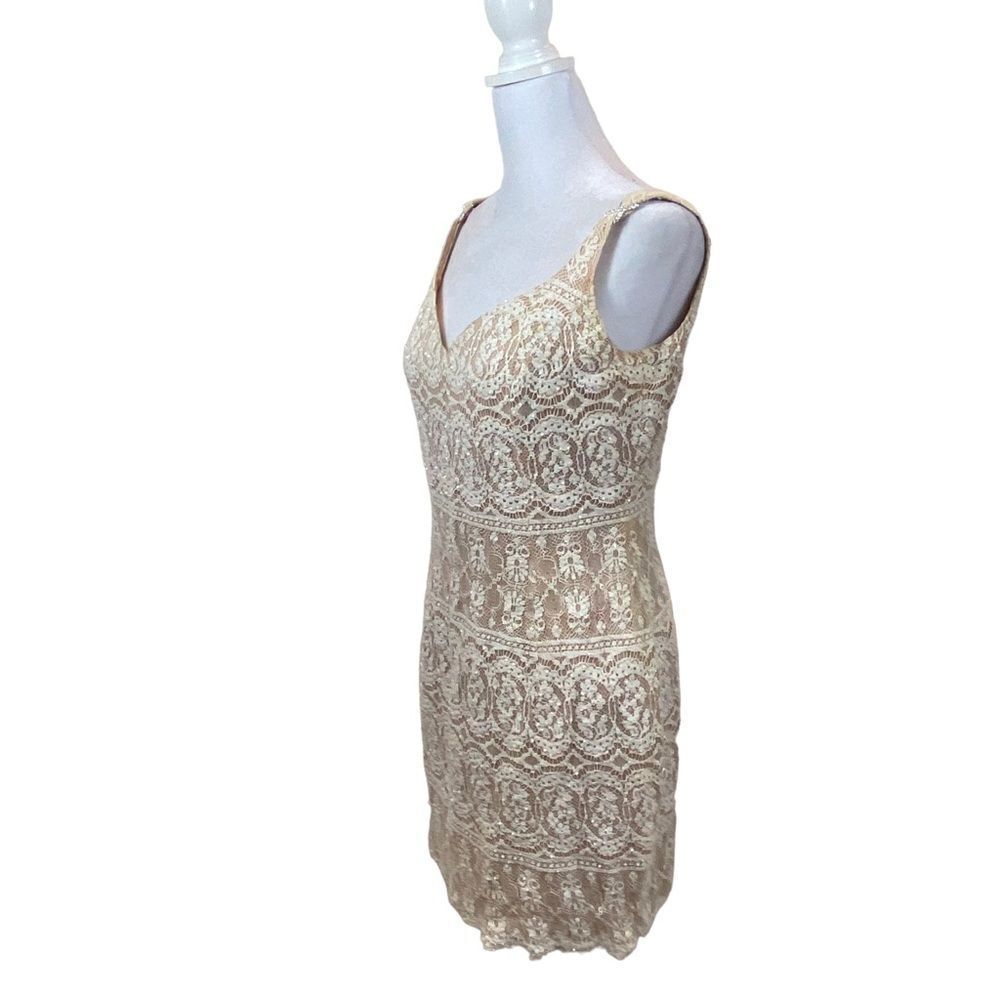 Vintage Cache Ivory Lace and Bead Mini Cocktail Dress Size 8‎